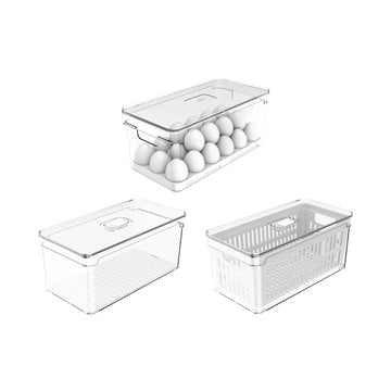 Kit de Organizadores de Geladeira 3 Unidades 30x15x13 Linha Clear Fresh