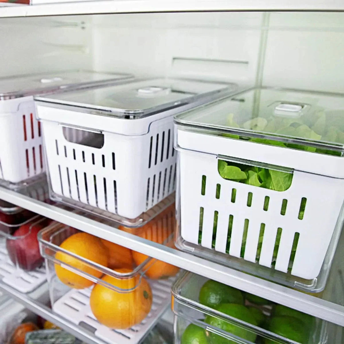 Kit de Organizadores de Geladeira com Cesto 3 Unidades 30x15x13 Linha Clear Fresh